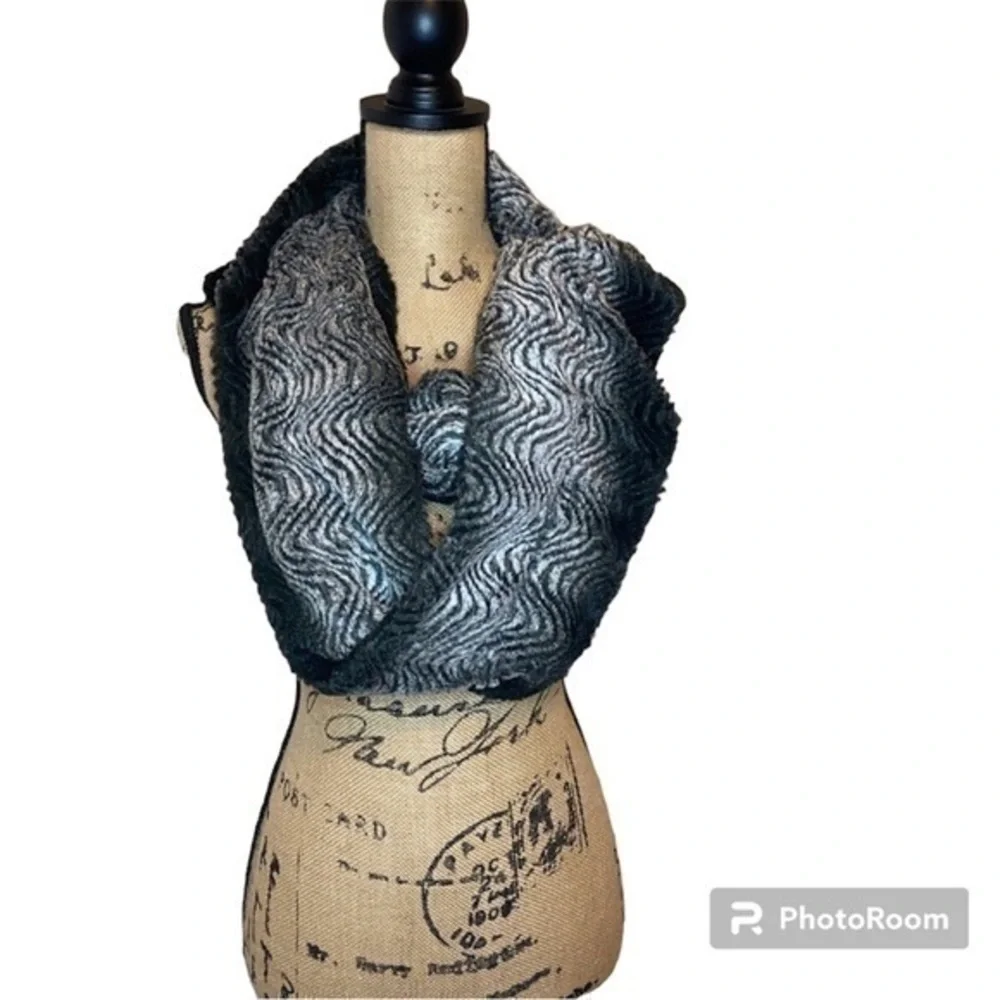 Black Plush Scarf, Fuzzy Warm Winter Scarf, Twisted or Plush Neck Warmer